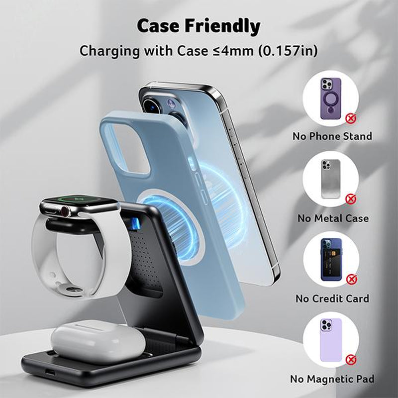 Acer 3 in 1 Using Apple Latest Technology Magnetic Wireless Charger, Wireless Charging Station, 15W Fast Magsafe Charger for Iphone 17 16 15 14 13 12 Series -Apple Watch 10 9 8 7 6 5 4 3 2 SE and Ultra Series-Airpods 4 3 2 Pro Series