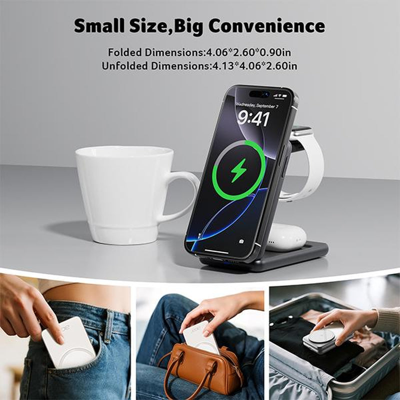 Acer 3 in 1 Using Apple Latest Technology Magnetic Wireless Charger, Wireless Charging Station, 15W Fast Magsafe Charger for Iphone 17 16 15 14 13 12 Series -Apple Watch 10 9 8 7 6 5 4 3 2 SE and Ultra Series-Airpods 4 3 2 Pro Series