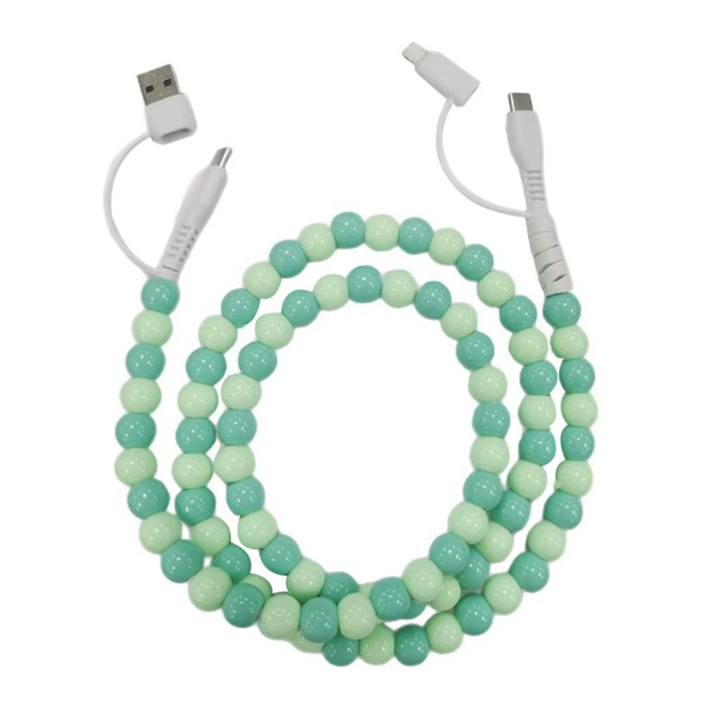 4 in 1 Beaded Fast Charging Cable for Iphone High-Speed 60W PD3.0 Charging for Iphone Fast Data Sync Beads Phone Cable Wide