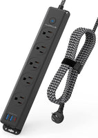 Surge Protector Power Strip with USB C Ports, 10FT Braided Extension Cord, 5 Outlets and 3 USB Ports(1 USB C), Mountable Power Strips Flat Plug with Overload Protection