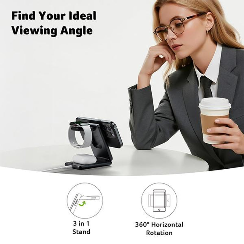 Acer 3 in 1 Using Apple Latest Technology Magnetic Wireless Charger, Wireless Charging Station, 15W Fast Magsafe Charger for Iphone 17 16 15 14 13 12 Series -Apple Watch 10 9 8 7 6 5 4 3 2 SE and Ultra Series-Airpods 4 3 2 Pro Series