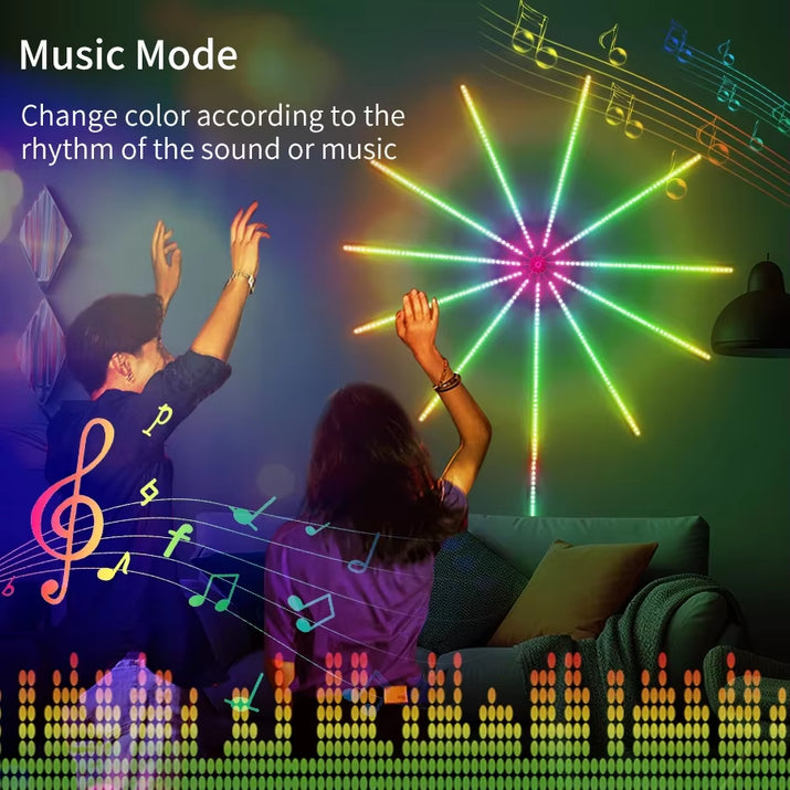 Fireworks LED String Lights USB 5V RGBIC Strip Lights for Festival Wedding Christmas Party Decor Music Sync Dream Meteor Lamp