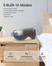 Eye Massager with Heat & Vibration – 5 Massage Modes, Bluetooth Music, Adjustable Headband, USB Rechargeable - Gray