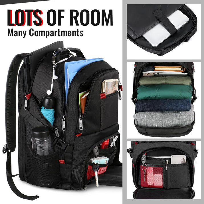 Large Backpack for Men, Extra Large Laptop Backpacks for Men Women, Water Resistant Travel Backpack Airline Approved Business Work Bag with USB Charging Port Fits 17 Inch Computer, Black