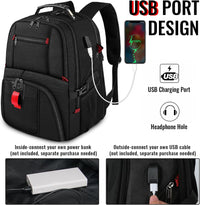 Large Backpack for Men, Extra Large Laptop Backpacks for Men Women, Water Resistant Travel Backpack Airline Approved Business Work Bag with USB Charging Port Fits 17 Inch Computer, Black