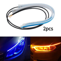 2Pcs 12V LED DRL Car Daytime Running Light Flexible Waterproof Strip Auto Headlights White Turn Signal Yellow Brake Flow Lights