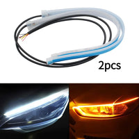 2Pcs 12V LED DRL Car Daytime Running Light Flexible Waterproof Strip Auto Headlights White Turn Signal Yellow Brake Flow Lights